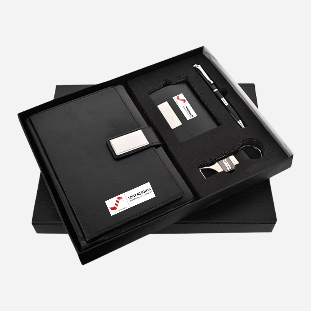 Diary 4 in 1 Set Black Diary, Pen, Keychain & Cardholder