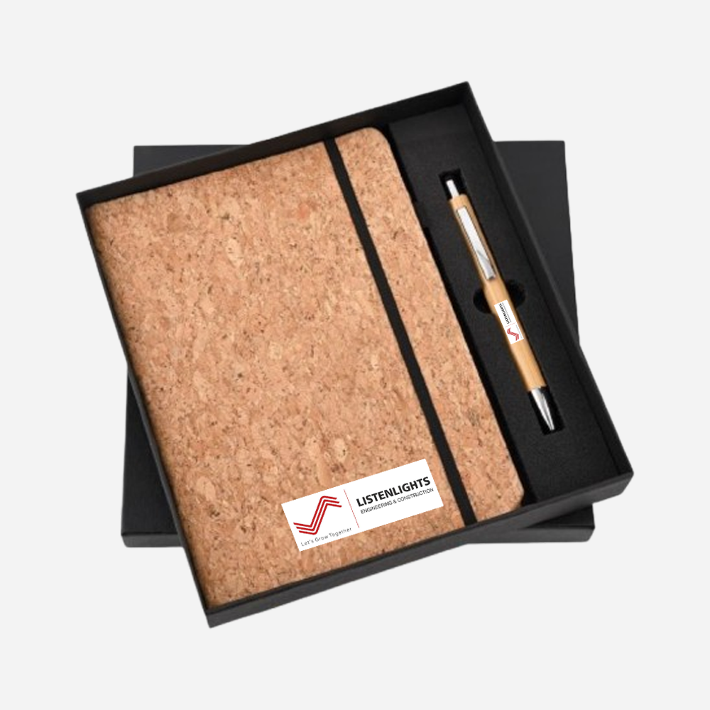 Cork Elastic Diary & Bamboo pen Set