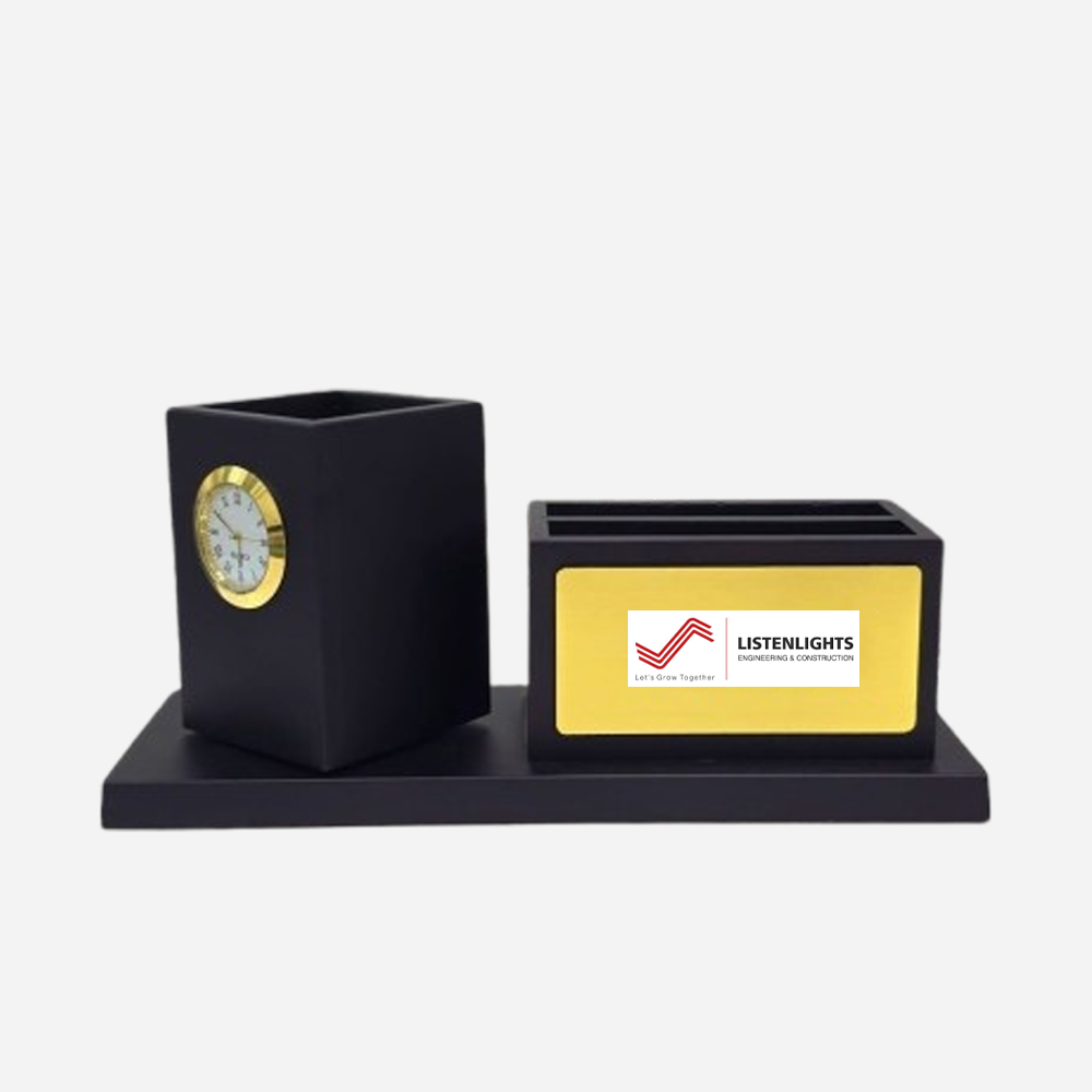Premium Wooden Desk Organizer with Built-in Clock