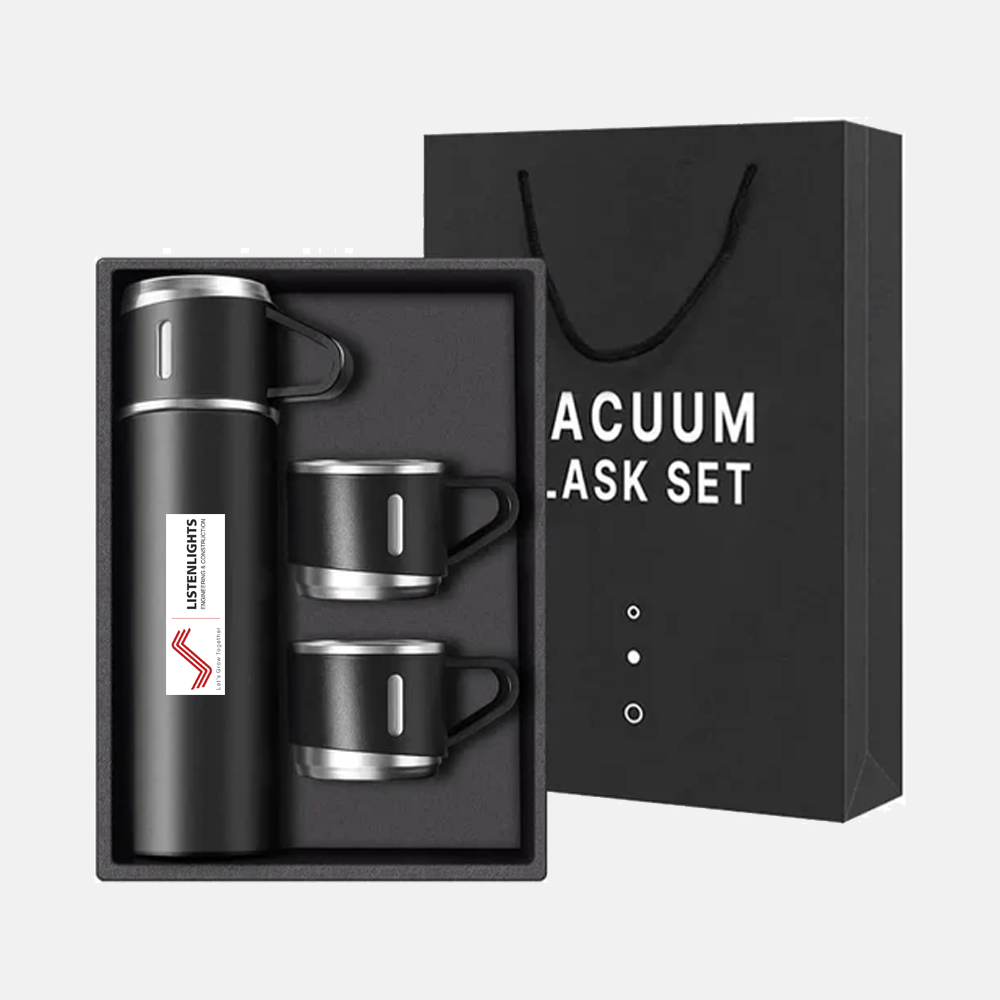 Elegant Flask & Mug Gift Set – 500ml Stainless Steel Flask + 3 Mugs
